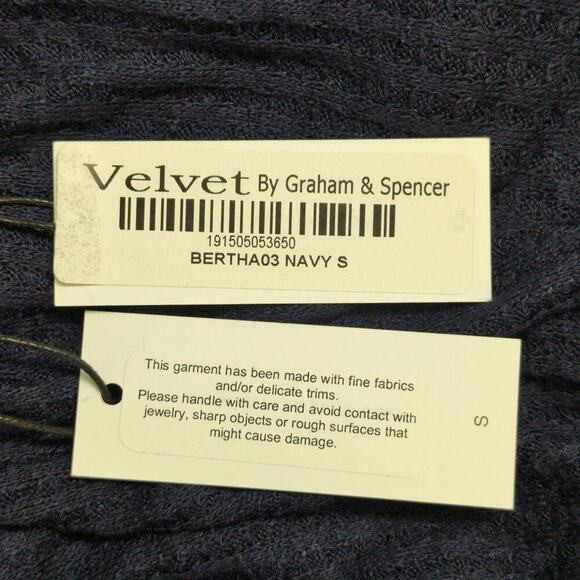 NWT Velvet By Graham & Spencer Navy Long Sleeve Open Front Drape Cardigan Size S - Picture 7 of 9